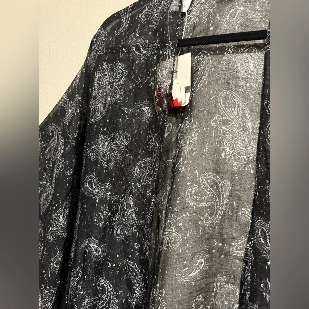 Black Paisley Fringe Kimono | Sheer Boho Wrap Cardigan Cover Up